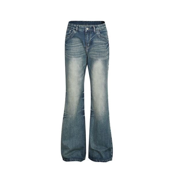 American Style Washed Floor-Length Flared Vibe Trend Men's Long Distressed Denim Loose Wide-Leg Bell-Bottom Pants_mkmklike.com