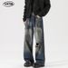 LKTM Men's Wear # Washed Pierced Jeans For Men And Women's Trendy High Street Dirty Straight Down Pants Ab6_mkmklike.com