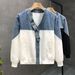 Pishi Color-Block Denim Jacket Men, Spring New Style, Men's Youthful V-Neck Top For Autumn And Winter_mkmklike.com