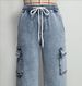 K New Trendy Elastic Waistband Tied Work Pants, Casual Wide Leg Jeans For Women_mkmklike.com