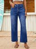 K New Women's Jeans Button Elastic Loose Denim Cropped Pants_mkmklike.com