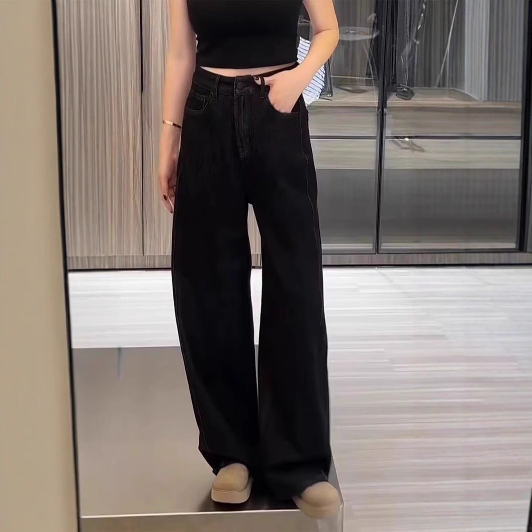 2024 Autumn/Winter New Wide-Leg Jeans For Plus-Size Women, Elastic Loose Fit, High-Waisted, Slimming, Straight-Leg_mkmklike.com