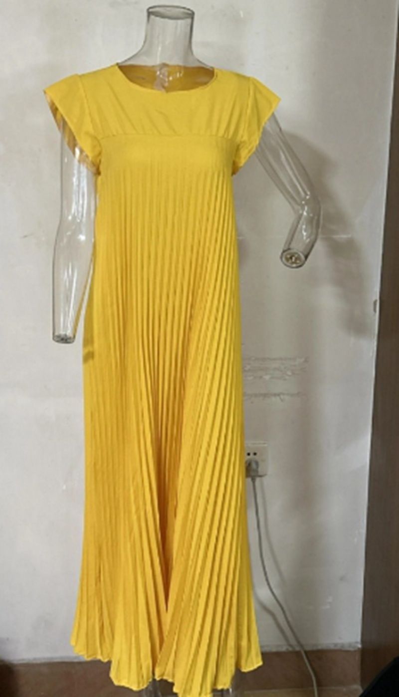 Women's clothing Fashion Round Neck Sleeveless Pleated Dress Women's Clothing_mkmklike.com
