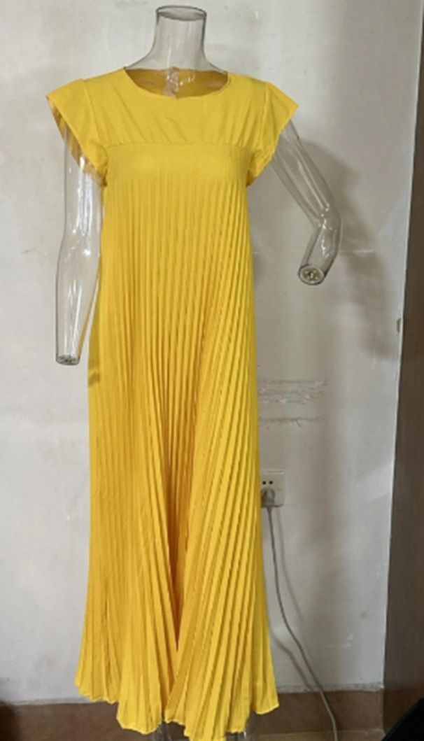 Women's clothing Fashion Round Neck Sleeveless Pleated Dress Women's Clothing_mkmklike.com