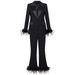 Women's clothing Internet celebrity style ostrich feather stitching suit two-piece suit temperament dress women's style trousers_mkmklike.com