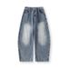 Men's Vintage Washed Jeans - Retro Straight-Leg Denim Pants With Distressed Details, Relaxed Fit Fashion Trends_mkmklike.com