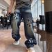 Street Art Denim Pants – Hand-Painted Graffiti Straight-Leg Jeans For Men (M-3XL, Distressed Blue)_mkmklike.com