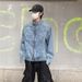 Small Niche Silhouette Shoulder Padded Denim Jacket Men's Short Standing Collar Jacket_mkmklike.com