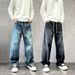 Men's Clothing Retro Patchwork Washed Curved Jeans Loose Wide Leg Straight Leg Trousers Trendy Denim Style For Men_mkmklike.com