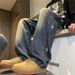 American Embroidered Star Gradient Jeans Men's Spring Loose Straight Wide Leg Long Pants Trendy High Street_mkmklike.com