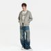 Vintage Washed Distressed Denim Jeans For Men - Straight Loose Fit With Patchwork & Cat Whiskers Design_mkmklike.com