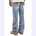 "Men's Gradient Embroidered Denim Trousers - Wide Leg Straight Fit Jeans With Vintage Wash"_mkmklike.com