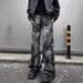 Men's Washed Tie Dye Flared Jeans Vibe Brand American Style Retro Zippered Straight Leg Trousers Cool Heavy Duty Niche_mkmklike.com