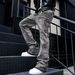 Men's Trendy Loose Wide Leg Pants American Retro Washed Distressed Gray Splatter Paint Curved Blade Jeans_mkmklike.com