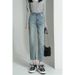 Spring And Autumn New Popular Straight-Leg Jeans For Women, High-Waisted, Loose, Slimming, Light-Colored, Nine-Point_mkmklike.com