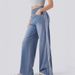 Women's Clothing Washed Blue Side Striped Denim Jeans Vintage Washed Blue Side Stripe Jeans For Women - High Street Loose Fit Wide Leg Flared Pants_mkmklike.com
