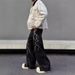 Men's Vintage Lightning Bolt Jeans – Oversized Streetwear With Embroidery & Anti-Fit Silhouette (S-3XL, Black, Distressed Denim)_mkmklike.com
