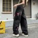 Men's American Streetwear Cross Stitch Patchwork Wide Leg Jeans - Relaxed Straight Fit Oversized Boyfriend Denim Pants_mkmklike.com