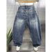 American Washed Retro Denim Scimitar Pants Men's Autumn And Winter Trendy Brand Splicing Wide-leg Trousers Ruffian Handsome Harlan Straight-leg Trouse_mkmklike.com