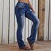 Women's Trendy Distressed Whiskered Stretchy Mid-Rise Straight Leg Denim Jeans Casual Solid Color Spring/Autumn Summer Wear_mkmklike.com