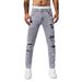 Men's Clothing Gray Fashionable Youth Jeans Patched Color Matching Ripped Small Straight Leg Slim Slightly Stretch Men's Jeans_mkmklike.com