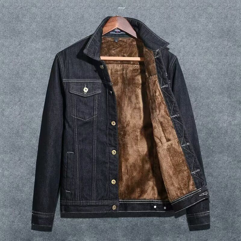 Winter Denim Jacket With Thick Velvet And Versatile Denim Clothes, Long Sleeved Lapel Workwear Jacket_mkmklike.com