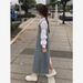 ELLE Youthful Autumn New Korean Fashion Loose High Waist Slimming Jumpsuit Denim Strap Dress Long Style_mkmklike.com