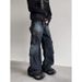 Men's Clothing Straight Leg Street Style Distressed Straight-Leg Cargo Jeans With Multiple Pockets – Loose Fit Streetwear Style For Autumn & Spring_mkmklike.com
