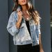Women's Patchwork Snake Print Denim Jacket, Vintage Washed Distressed Cropped Jean Coat, Long Sleeve Button Down Casual Outerwear For Daily Streetwear_mkmklike.com