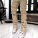 Men's Slim Straight Jeans With Stretch & Patchwork - Street Fashion Washed Denim Pants For Teens & Young Adults (Multiple Colors & Sizes)_mkmklike.com