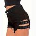 Black Denim Shorts For Women Frayed Edges Style Adjustable Elastic Waist Metal Buckle_mkmklike.com