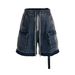 Men's Clothing High Street Washed Distressed Ash Multi Pocket Straight Shorts Drawstring Raw Edge Loose Denim Zipper Work Shorts_mkmklike.com