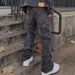 Men's Gray Distressed Denim Jeans High Street Vintage Washed Slim Bootcut Pants With Button Details_mkmklike.com