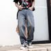 Men's Blue Jeans High Street Style Hip Hop Spring New Mid Length Straight Leg Casual Versatile Loose Wide Leg Pants_mkmklike.com