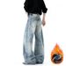 Men's Fleece-Lined Wide Leg Jeans – American Streetwear Style, Loose Fit Winter Denim Pants_mkmklike.com