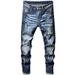 Men's Clothing Men's Ripped Embroidery Slim Fit Stretch Small Straight Jeans Men's Paint Strip Paint Patch Trousers_mkmklike.com