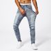 Men's Fashion Jeans Blue Distressed Denim Pants With Patchwork Details Advanced Gray Wash Casual Trousers_mkmklike.com