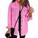 Women's Distressed Denim Shirt Jacket - Oversized Streetwear Style With Raw Hem Detail (15 Colors, S-2XL)_mkmklike.com