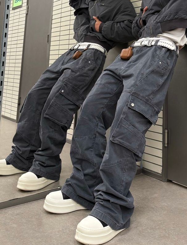 American Vibe Retro Street Function Sle Men's Straight Leg Bell Bot Casual Long Pants Multiple Kets Workwear Jeans_mkmklike.com