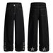 Men's Retro Blue Flared Jeans High Street Style Washed Distressed Loose Straight Leg Wide Leg Trousers_mkmklike.com