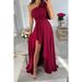 Women's Clothing new oblique shoulder bow slit dress INS casual swing dress _mkmklike.com