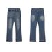 Cleanfit Wide-Leg Distressed Denim Jeans Vintage Blue Heavy Wash Digital Print Men's Clothing Pants_mkmklike.com