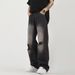 Men's Retro American Yellow Muddy Dye Ripped Jeans Thin Washed Straight Wide Leg Pants Summer Drape_mkmklike.com