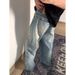 Men's Trendy Spring Straight Leg Jeans American Retro Washed Distressed Paint Splatter Loose Fit Versatile Wide Leg Pants for Youth_mkmklike.com