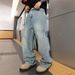Men's Distressed Rhinestone Jeans Premium High-Street Baggy Straight-Leg Vintage Wash Stretch Comfort Streetwear Essential_mkmklike.com