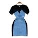 Women's Clothing Retro Style Round Neck Short-sleeved Denim Stitching Slimming Short Hip-covering Dress_mkmklike.com