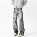 Men's Wide Leg Jeans Loose Straight Fit Denim Pants High End Niche Style Ink Splatter Spring Autumn Cross Border Fashion_mkmklike.com