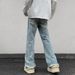 Men's Trendy Cleanfit Ripped And Splatter Painted Jeans Loose Fitting Slightly Flared Floor Length Trousers American High Street Style_mkmklike.com