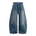 Washed Denim Long Men Punk Side Pleated Design Scimitar Wide Leg Distressed Frayed Dad Pants Trendy_mkmklike.com