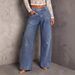 Women's Stretch Denim Jeans With Rhinestone Embellishments - Straight Leg, Comfort Fit, Blue Wide Leg Trousers For Casual & Office Wear_mkmklike.com
